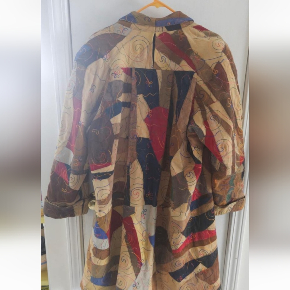 Vintage Leather Multicolor Patchwork Women's Jacket,size L - Picture 2 of 11